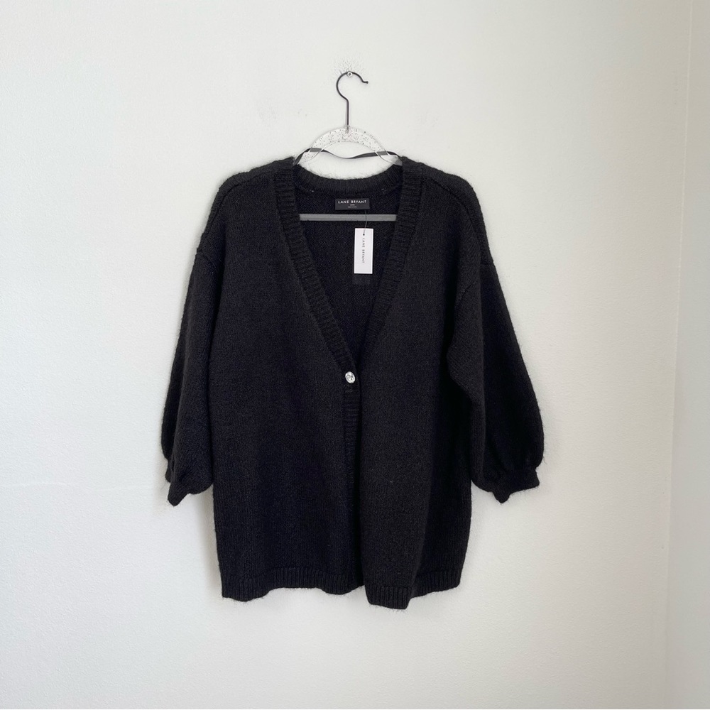Lane Bryant Black Wool Blend One Bottom Open Front Cardigan Plus Size 14